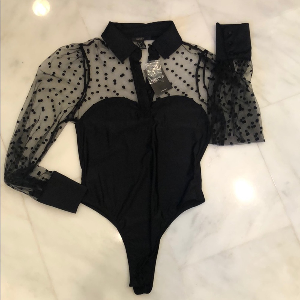 NWT Sheer Polka Dot Bodysuit